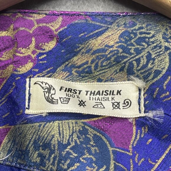 Vintage First Thaisilk Womens Floral Blazer Jacket 100% Silk Purple/Gold/Blue M - Picture 2 of 8